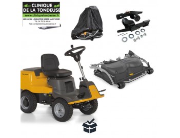 Contenu du carton : Park 300 LC, plateau Combi 85 MQ, housse, attelage RAC et plaque d'attelage